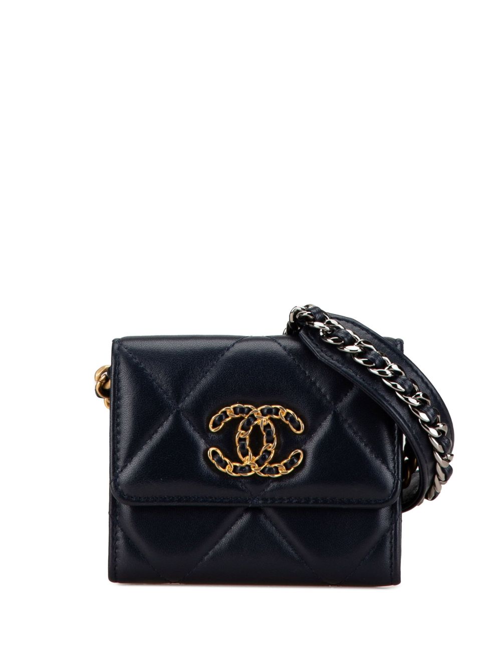 CHANEL Pre-Owned 19 Flap 小羊皮斜挎搭链零钱包（2020年典藏款） - 黑色