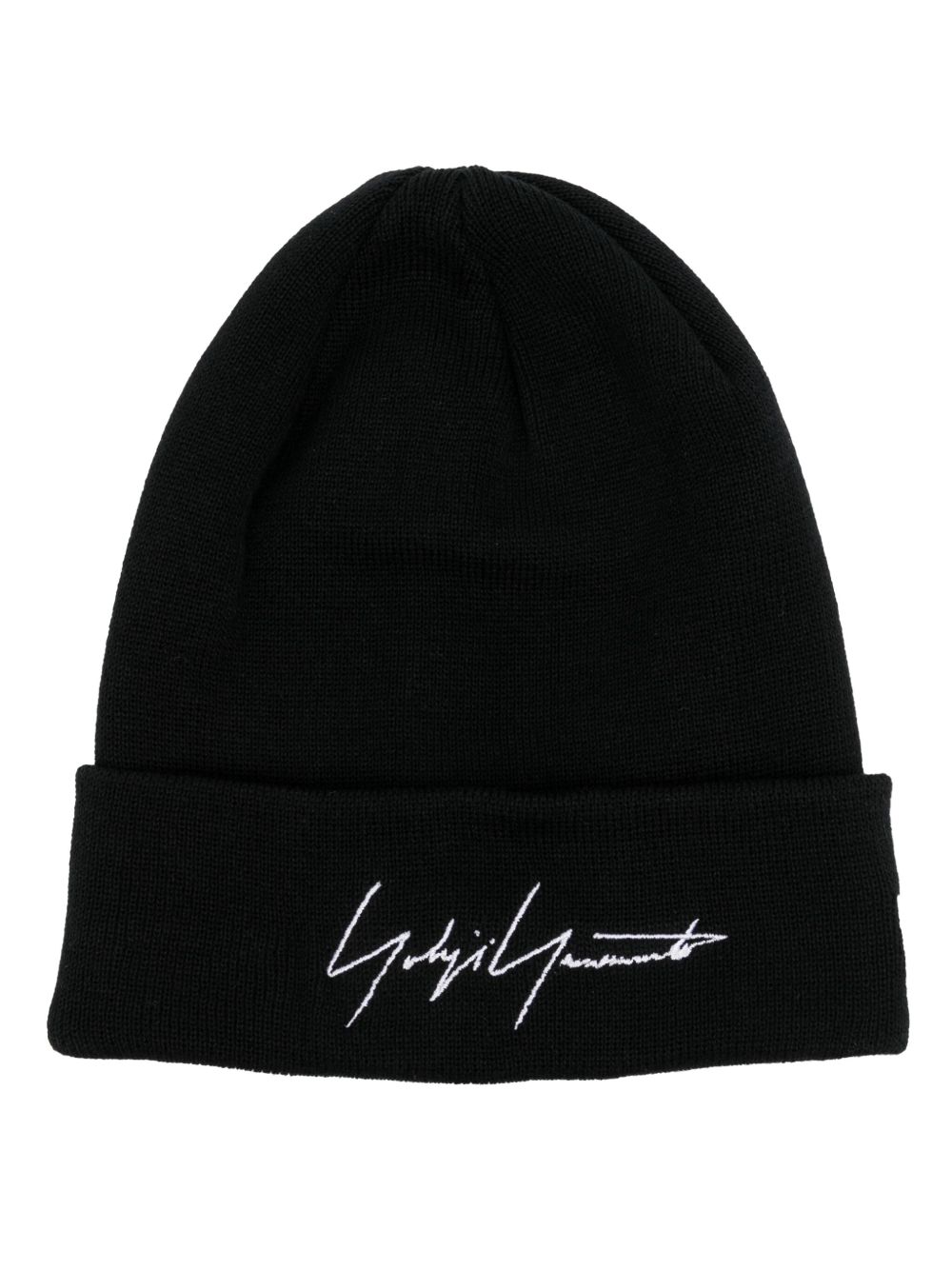 Yohji Yamamoto logo刺绣羊毛套头帽 - 黑色