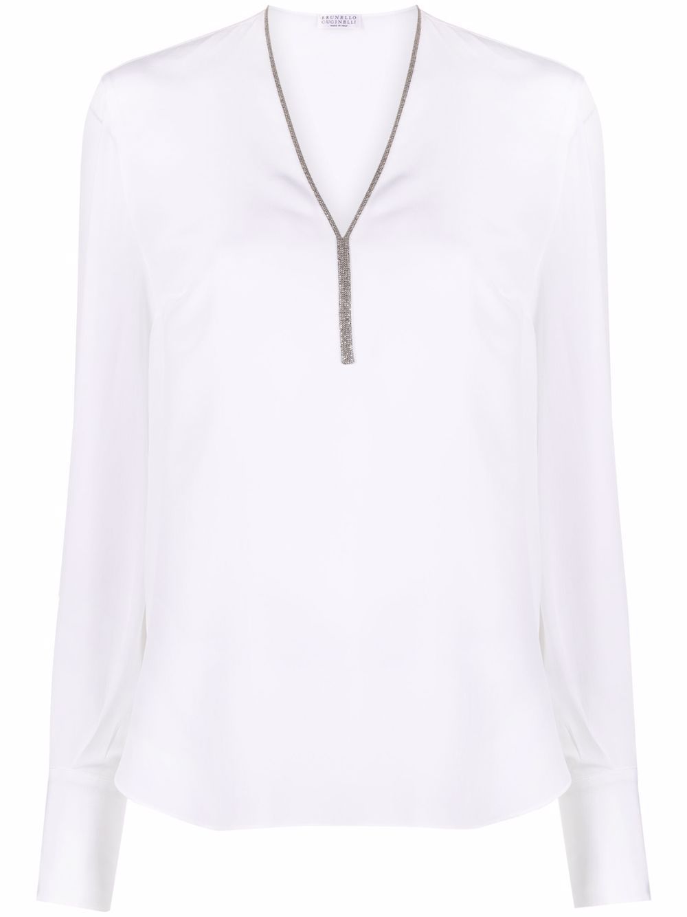 Brunello Cucinelli 珠饰V领罩衫 - 白色