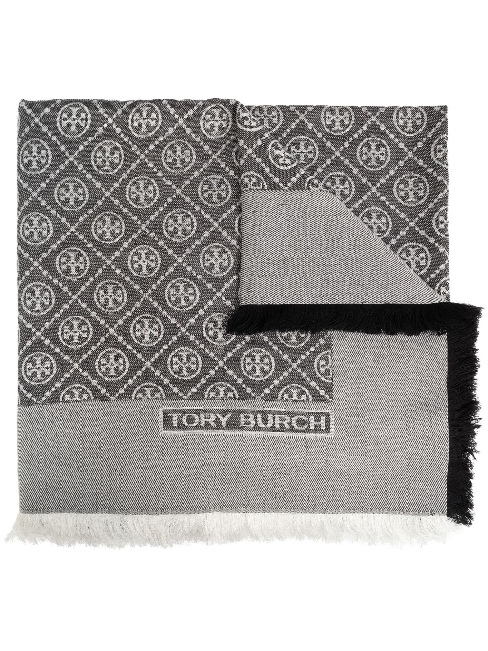 Tory Burch 经典logo流苏围巾 - 灰色