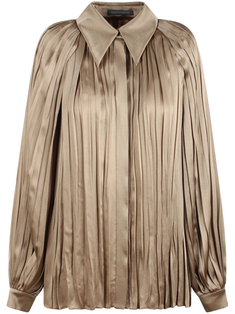 Alberta Ferretti 褶饰缎面衬衫 - 褐色