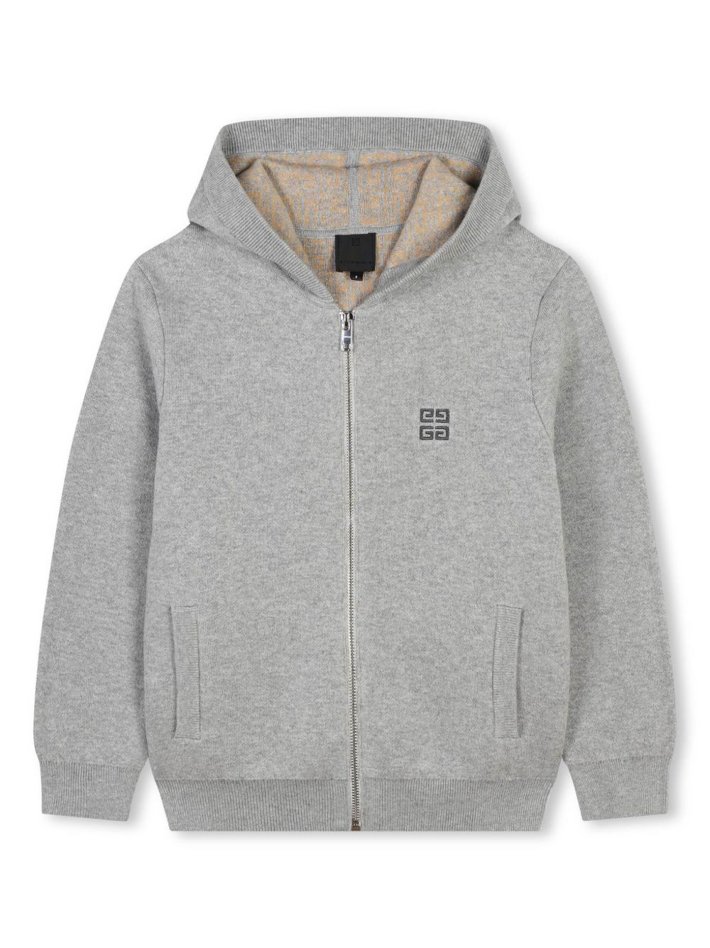 Givenchy Kids logo刺绣拉链连帽衫 - 灰色