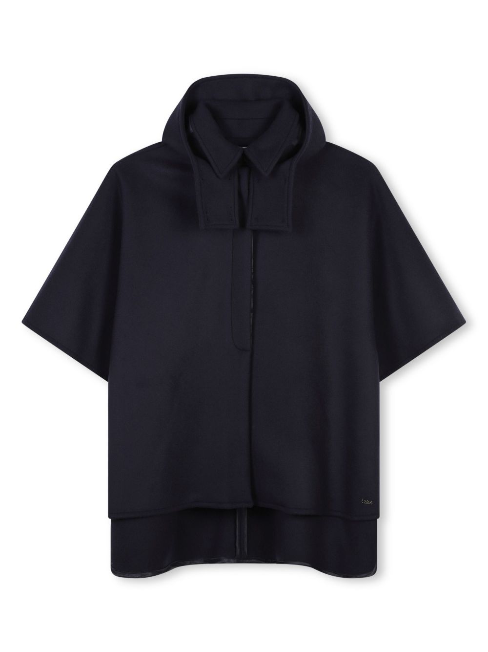 Chloé Kids 连帽层次感羊毛斗篷 - 蓝色