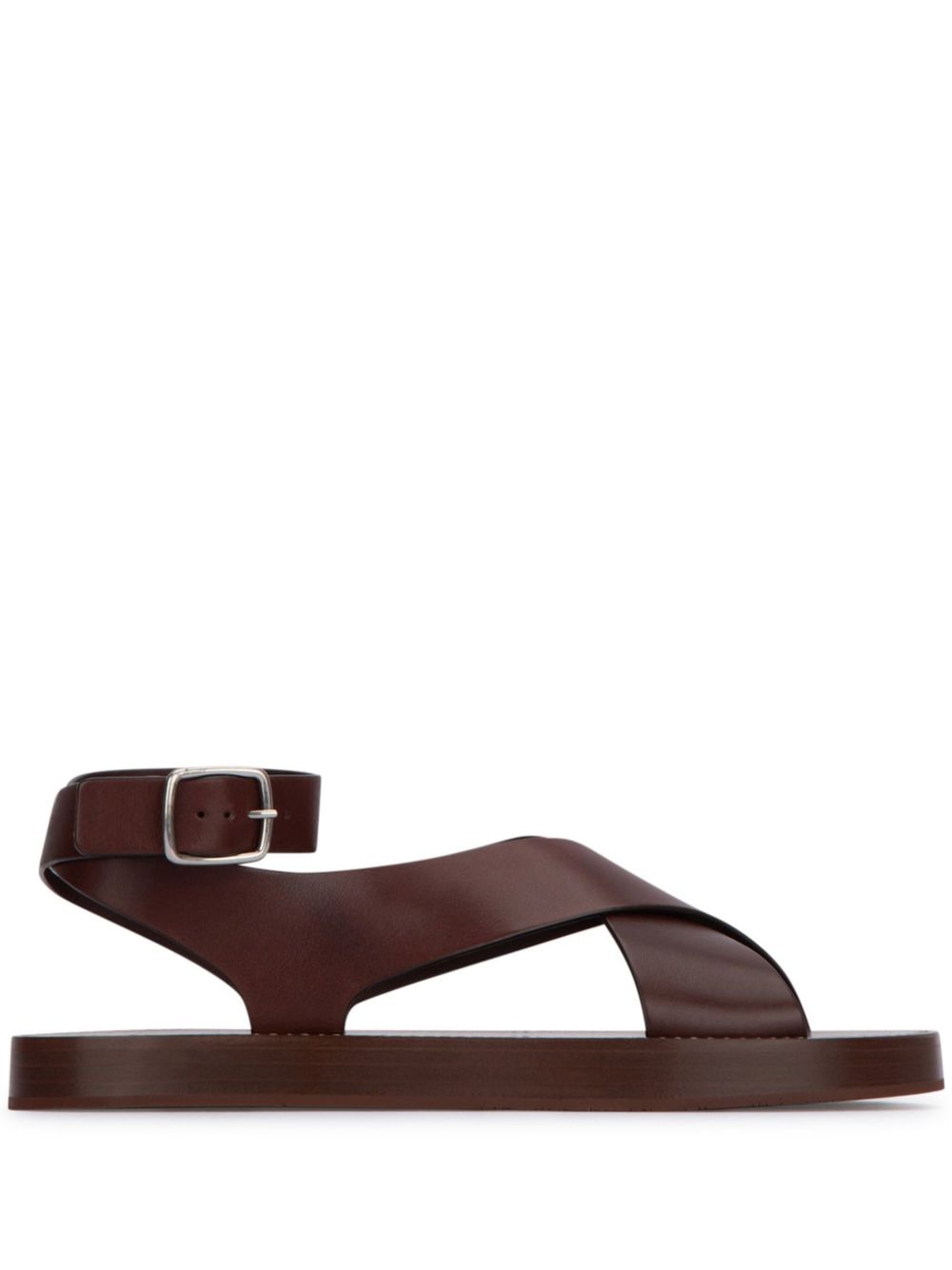 Loro Piana 交叉带皮质凉鞋 - 褐色