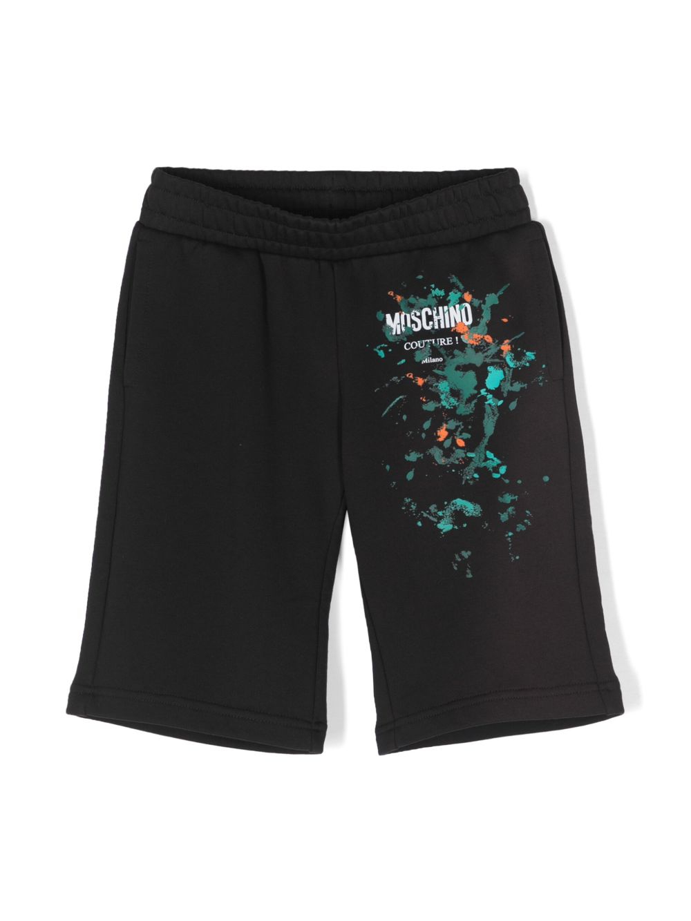 Moschino Kids logo印花棉运动短裤 - 黑色