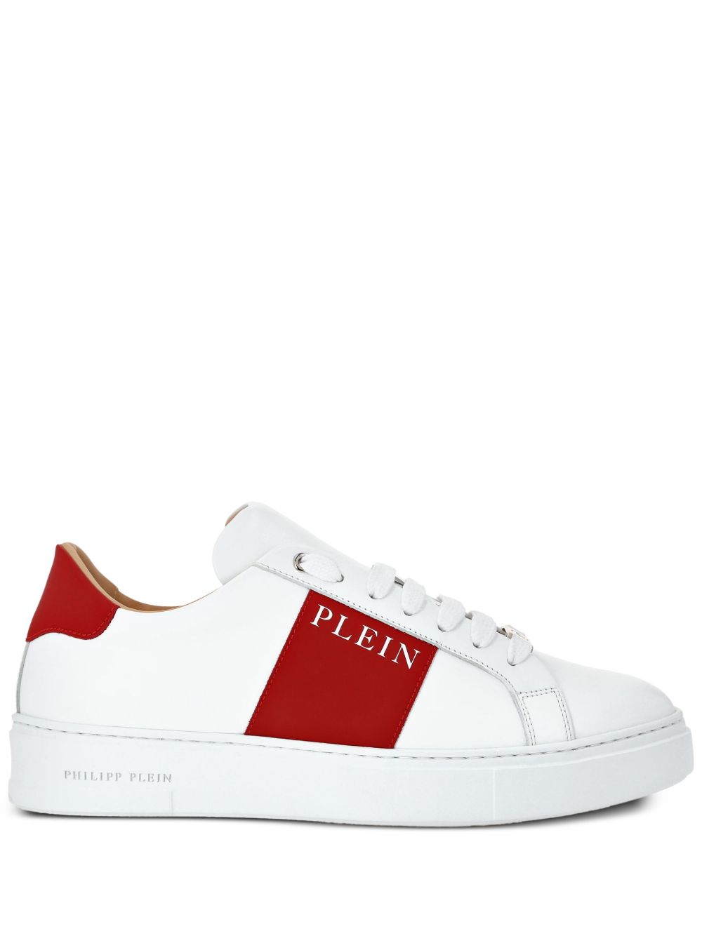 Philipp Plein logo印花纳帕皮运动鞋 - 白色