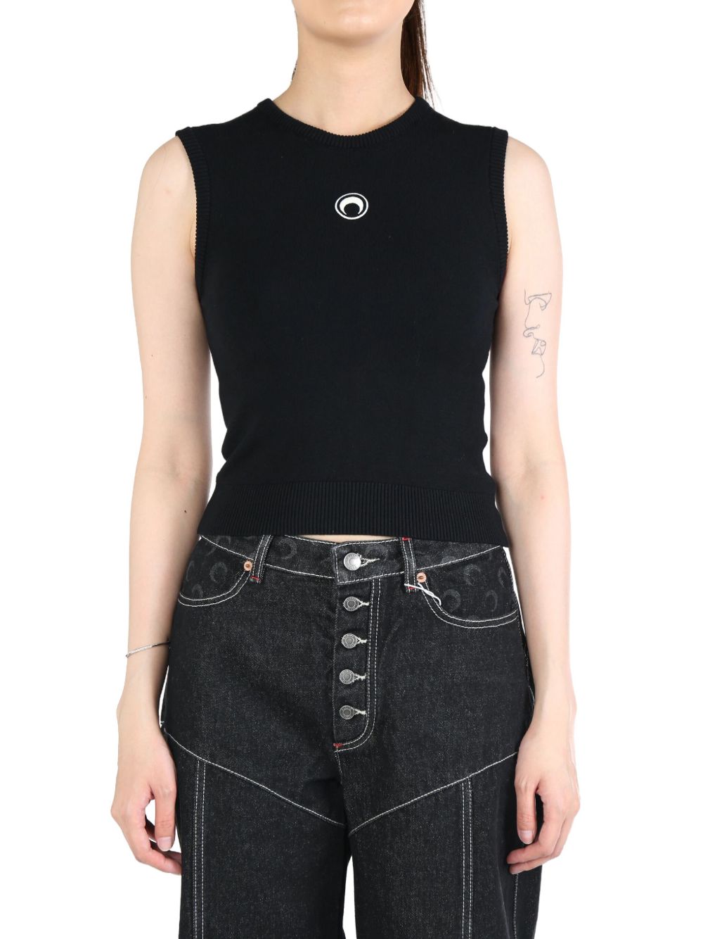Marine Serre knit moon-logo vest - 黑色