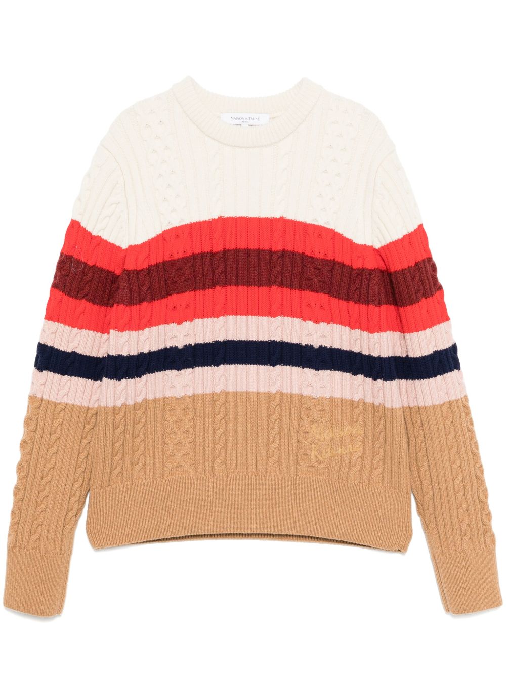 Maison Kitsuné 条纹绞花针织毛衣 - 彩色