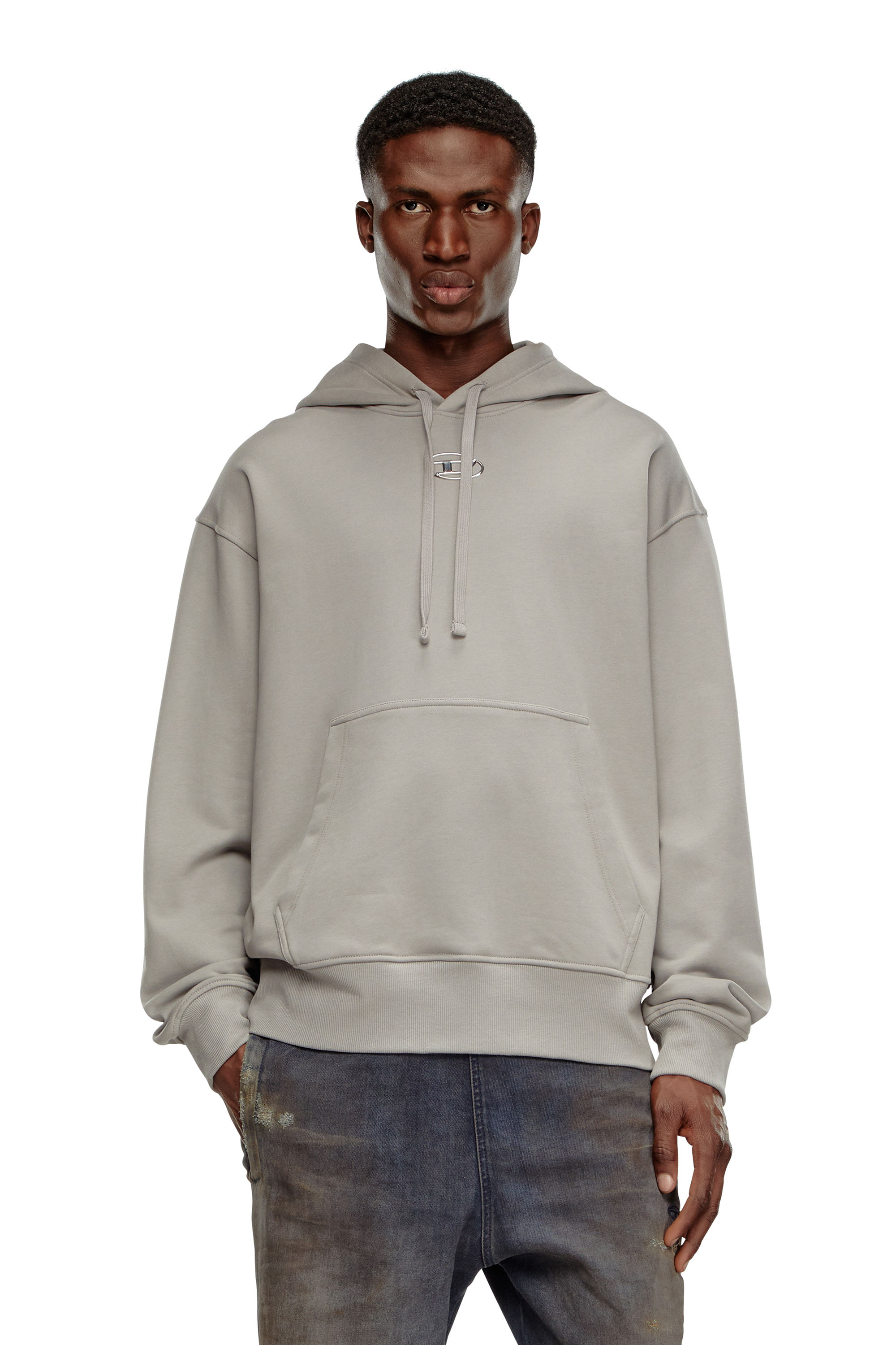 Diesel - Oversized hoodie with metallic logo - Sweaters - Man - Grey
