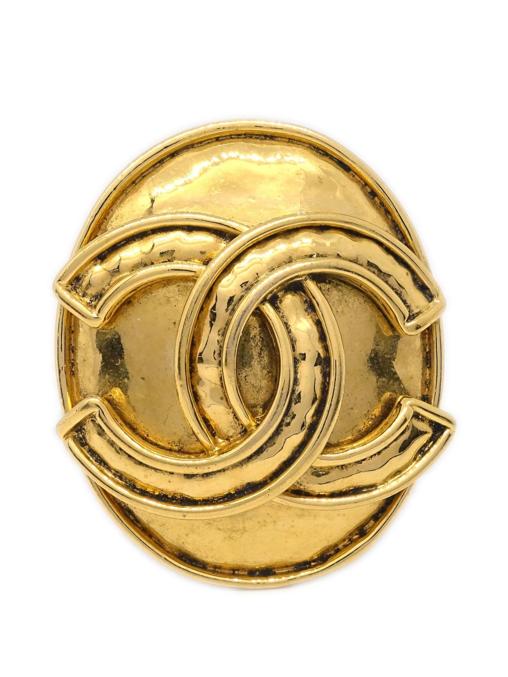 CHANEL Pre-Owned CC 压纹椭圆形胸针（1994年典藏款） - 金色