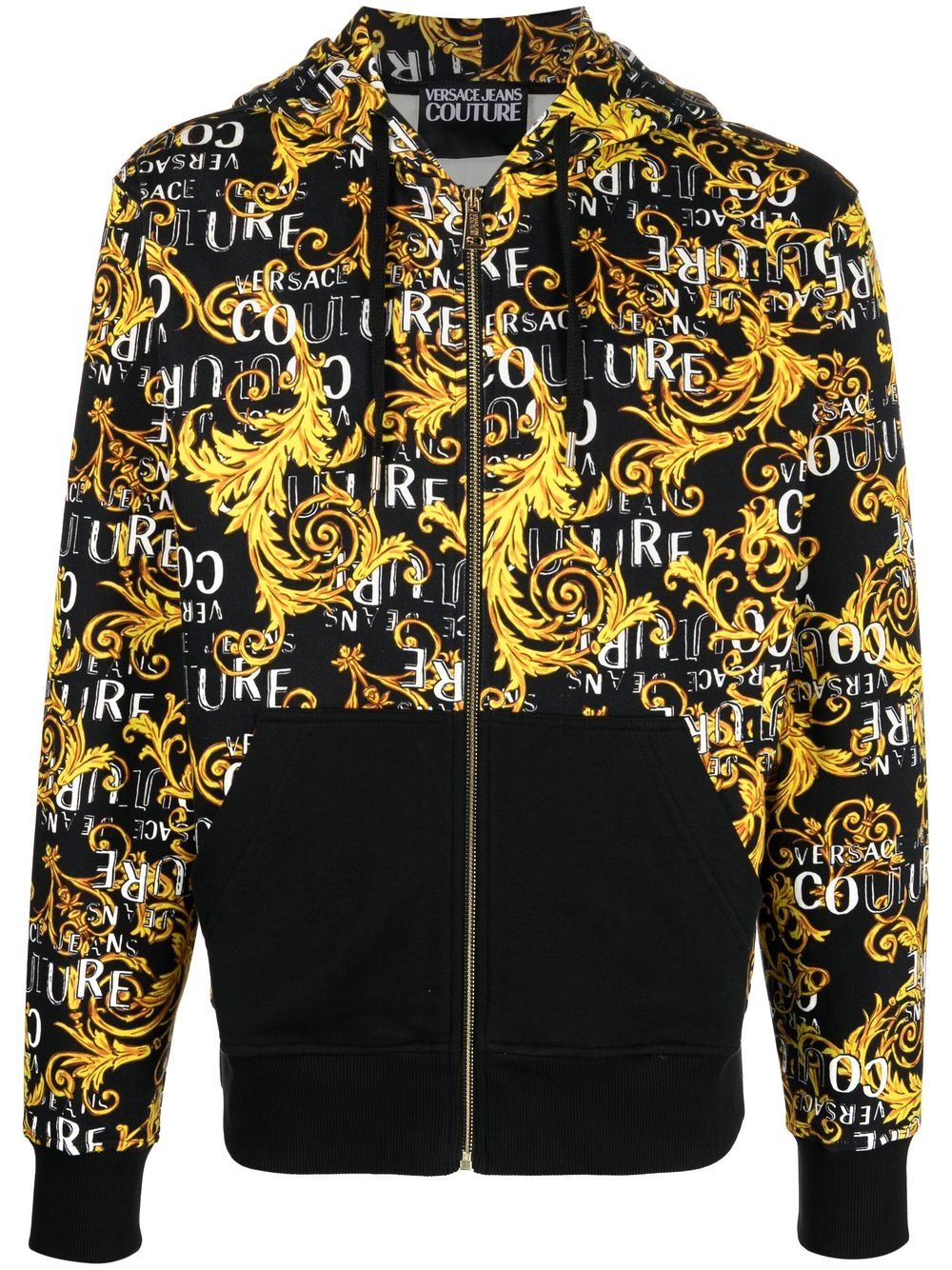 Versace Jeans Couture 巴洛克印花拉链连帽衫 - 黑色