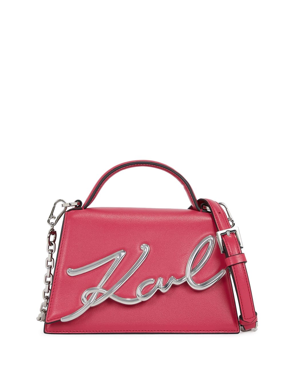 Karl Lagerfeld Signature 皮质顶置手柄手提包 - 粉色