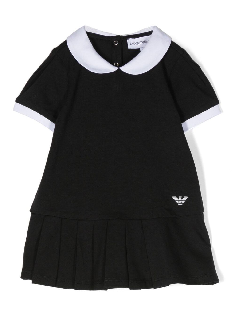 Emporio Armani Kids 褶饰半裙弹力棉连衣裙 - 黑色