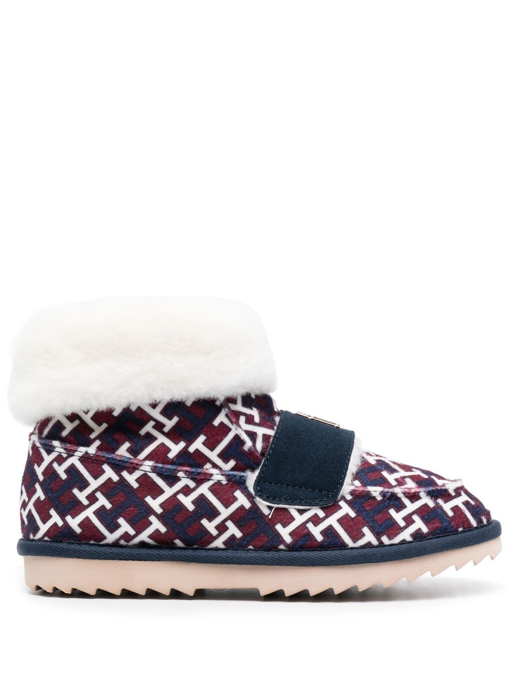 Tommy Hilfiger 抓绒边饰经典logo边饰拖鞋 - 红色