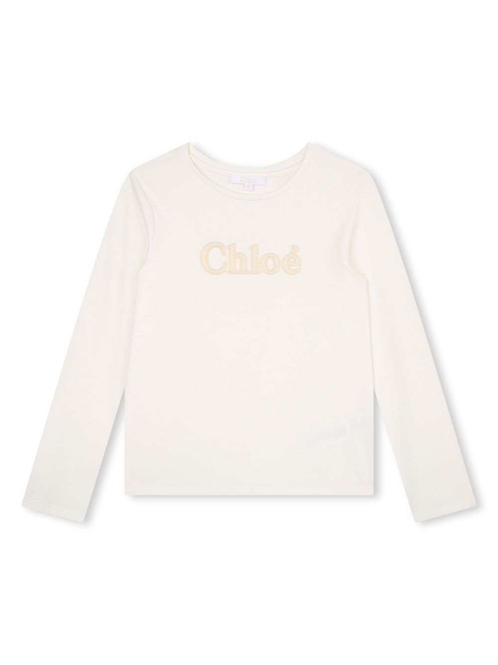 Chloé Kids logo刺绣T恤 - 白色