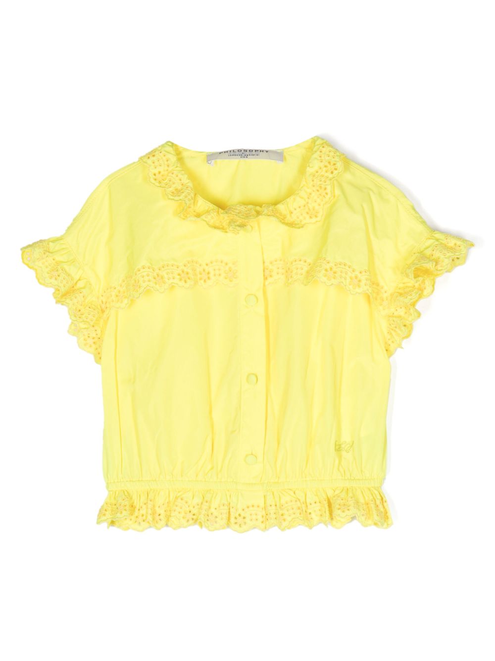 Philosophy Di Lorenzo Serafini Kids logo刺绣荷叶边衬衫 - 黄色