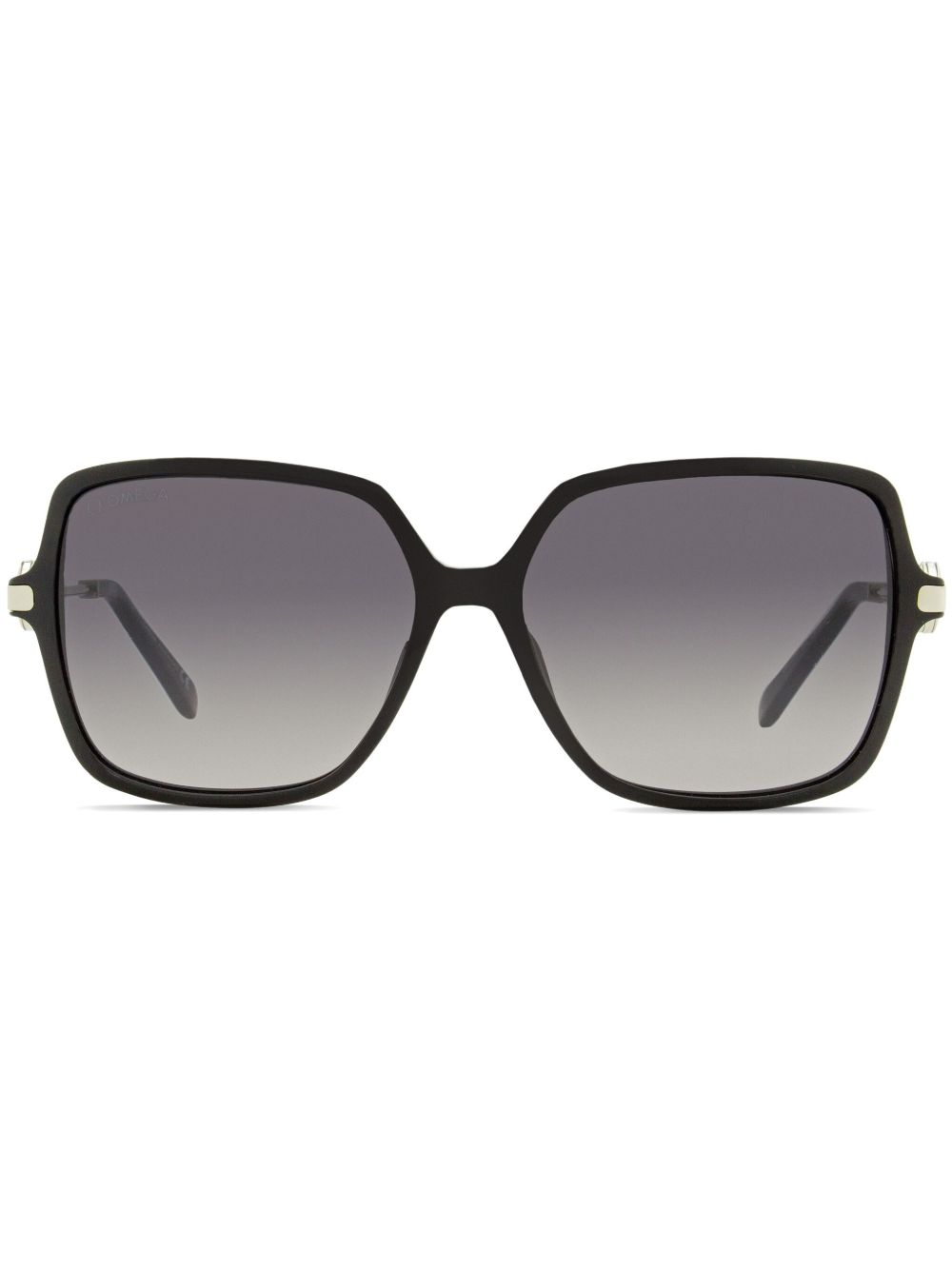 OMEGA EYEWEAR 雕塑感镜脚方框太阳眼镜 - 黑色