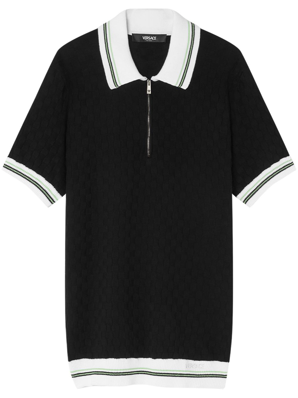 Versace 正面拉链针织polo领上衣 - 黑色