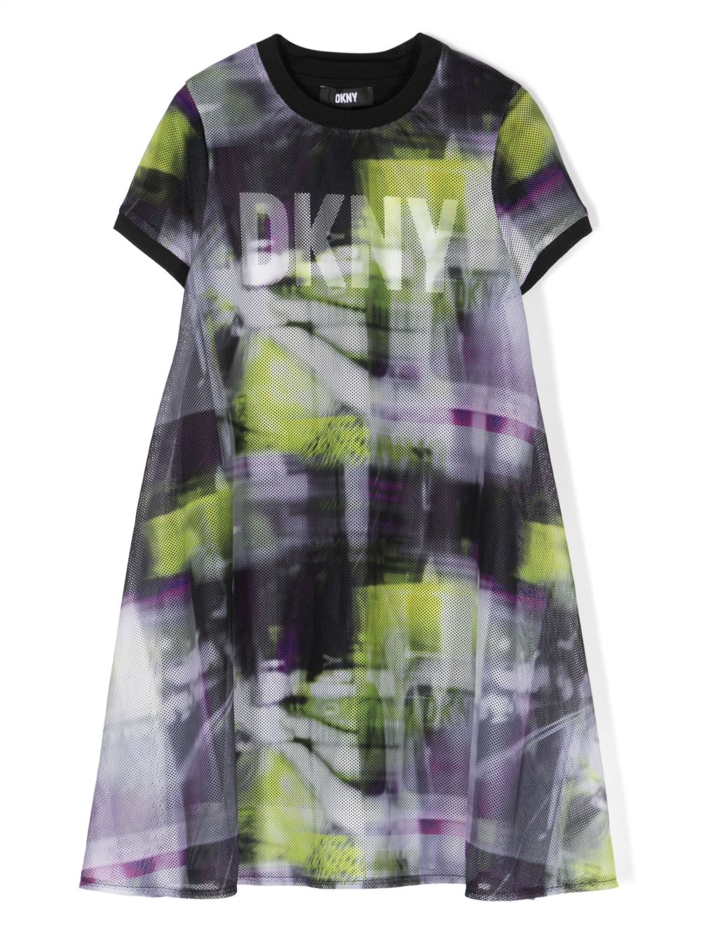 Dkny Kids logo印花网纱层搭连衣裙 - 绿色