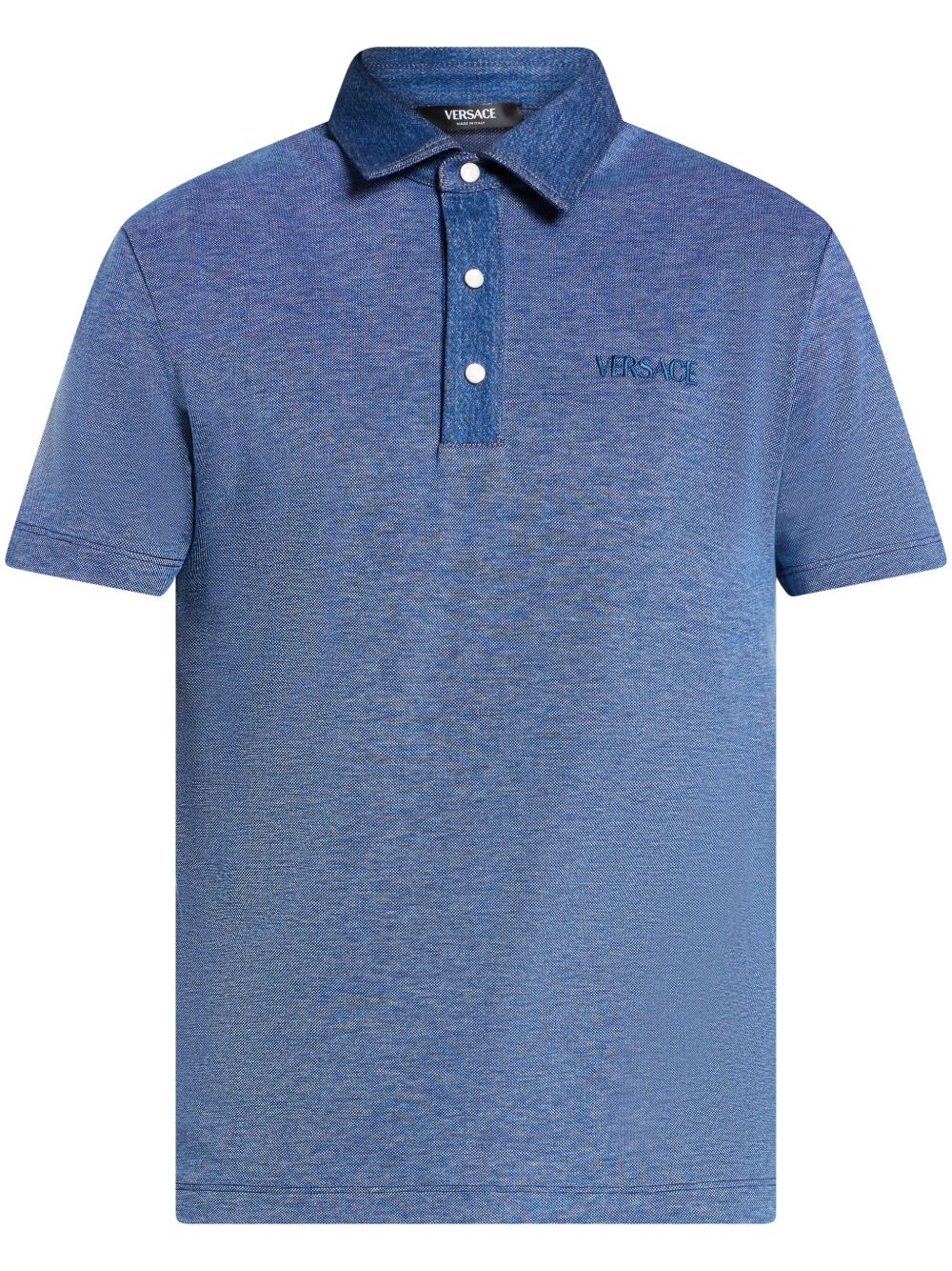 Versace logo刺绣棉polo衫 - 蓝色