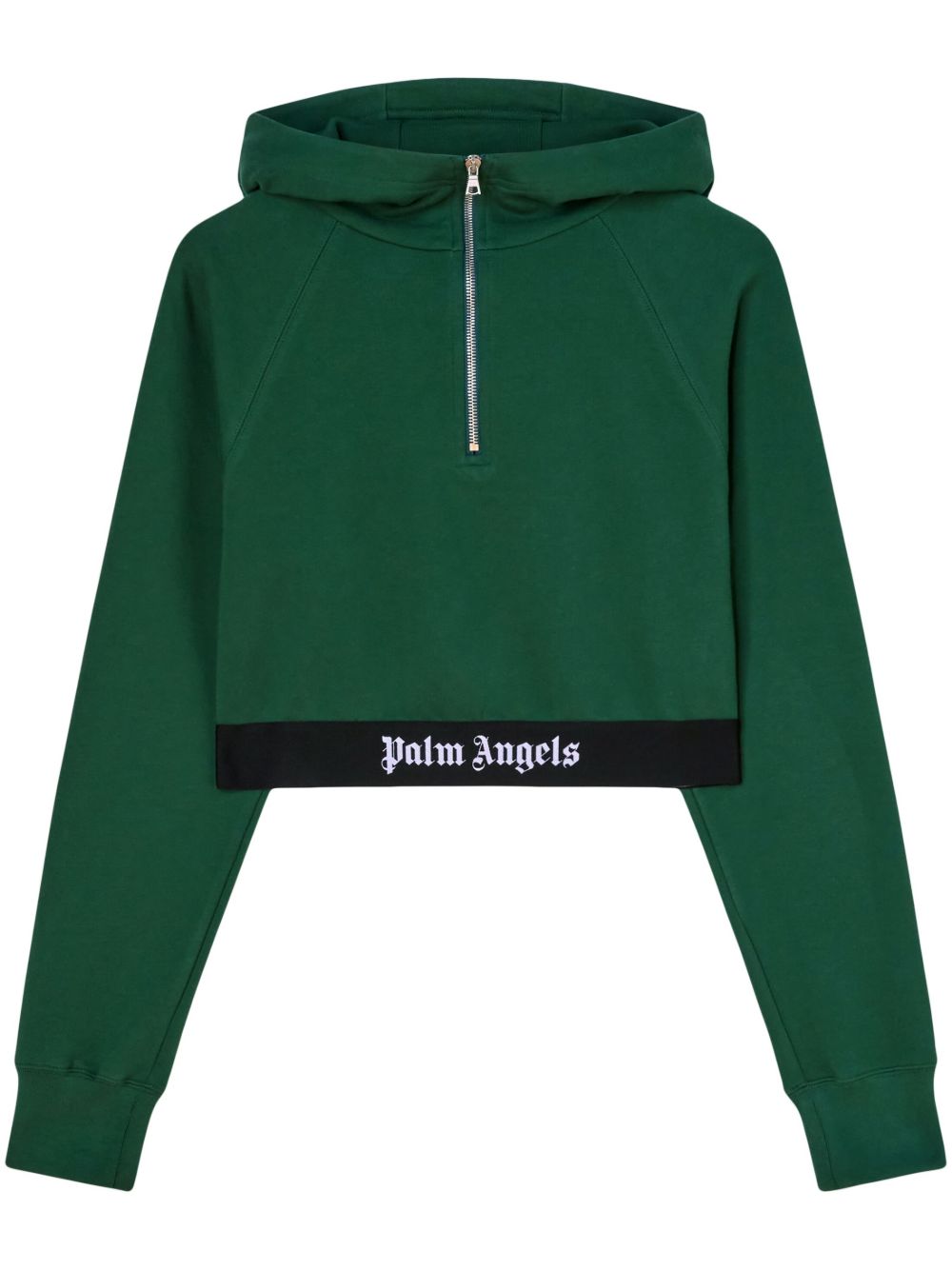 Palm Angels logo饰带短款连帽衫 - 绿色