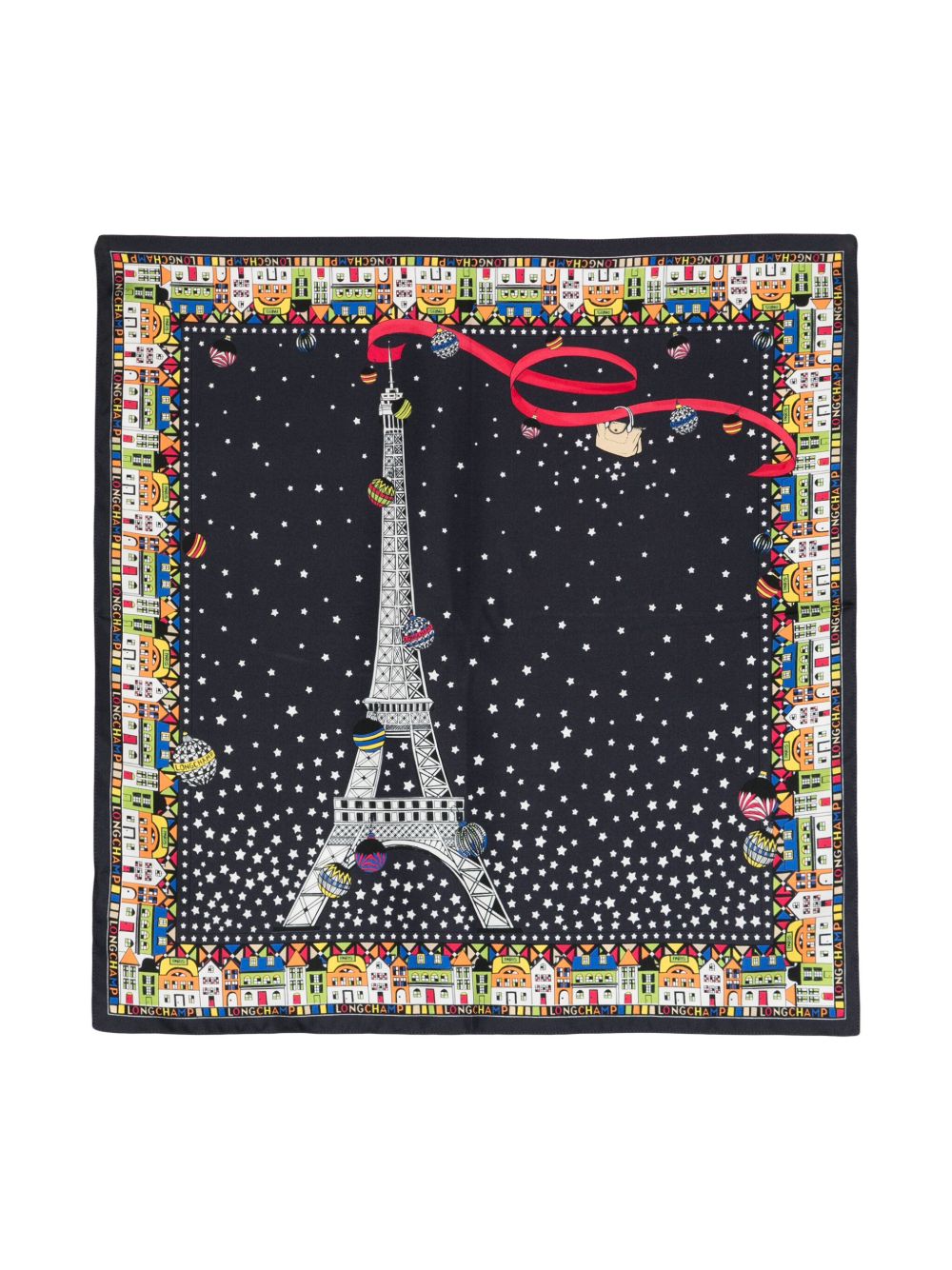 Longchamp Le Pliage in Paris 真丝围巾 - 蓝色