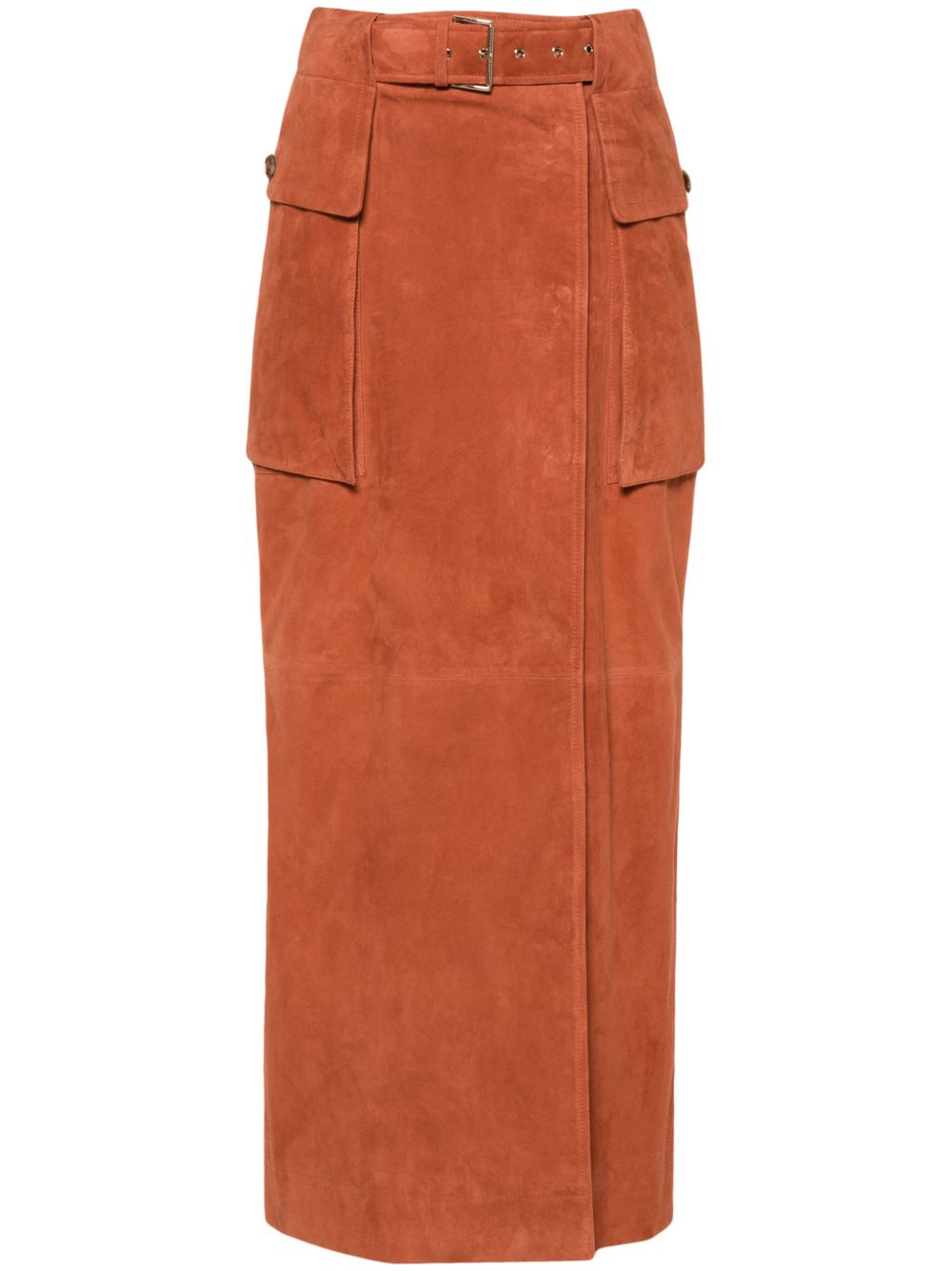 Alberta Ferretti 开衩绒面皮半身裙 - 褐色