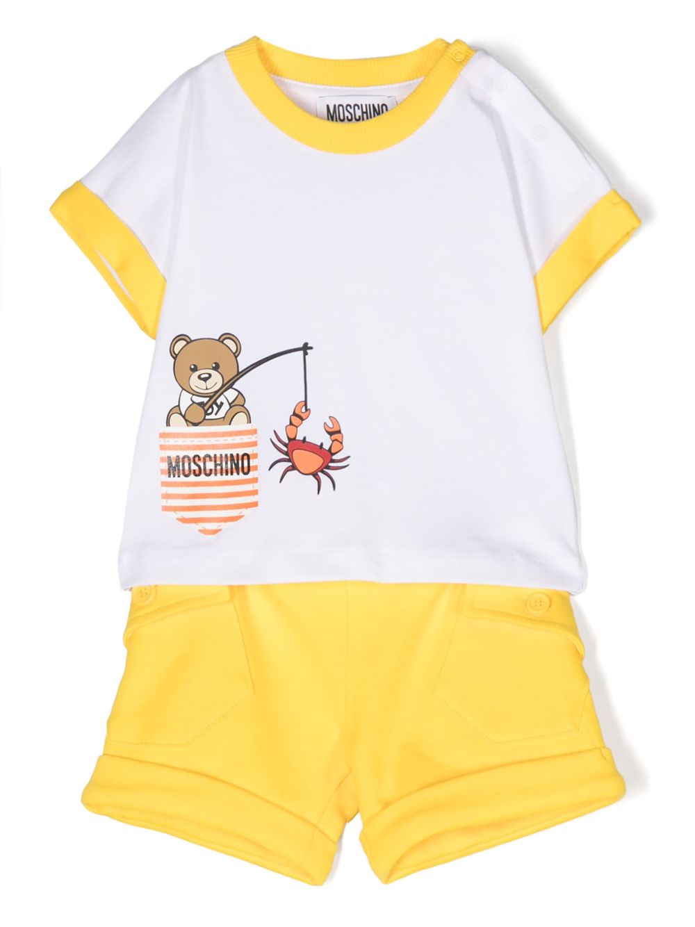 Moschino Kids logo印花棉短裤套装 - 黄色