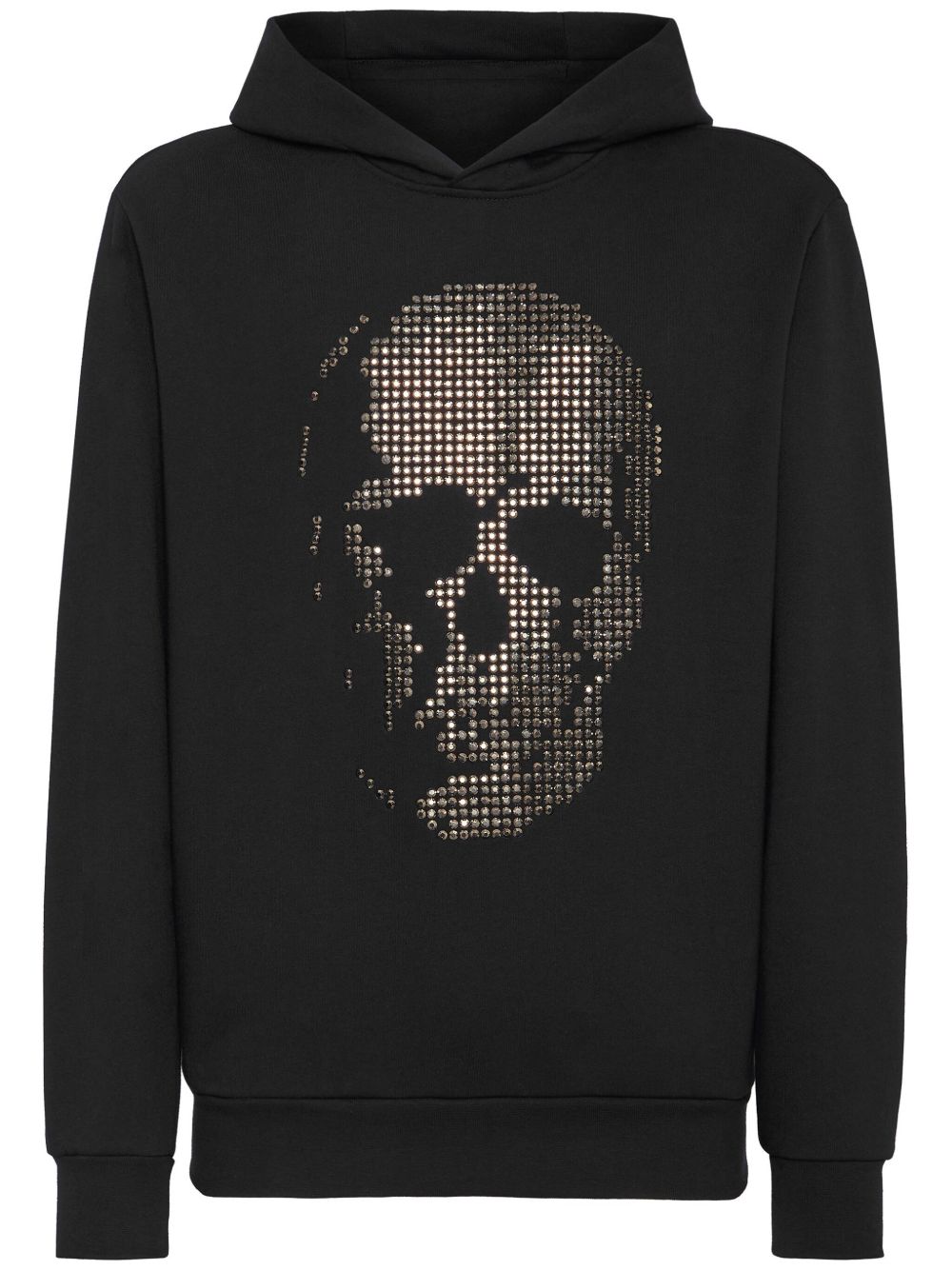 Philipp Plein logo刺绣棉连帽衫 - 黑色