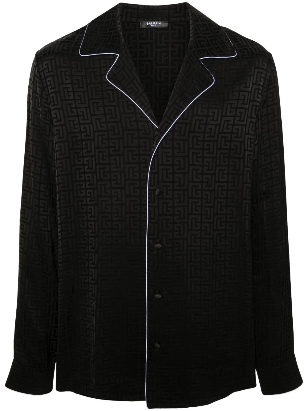 Balmain 经典logo提花缎面衬衫 - 黑色