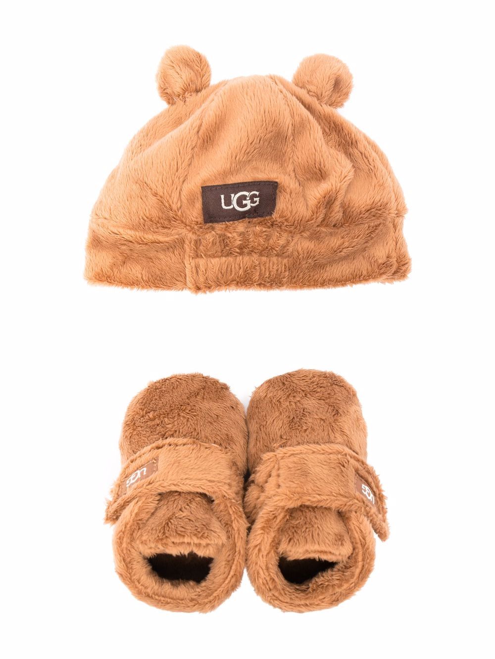 UGG Kids 人造皮草及踝靴与套头帽套装 - 褐色