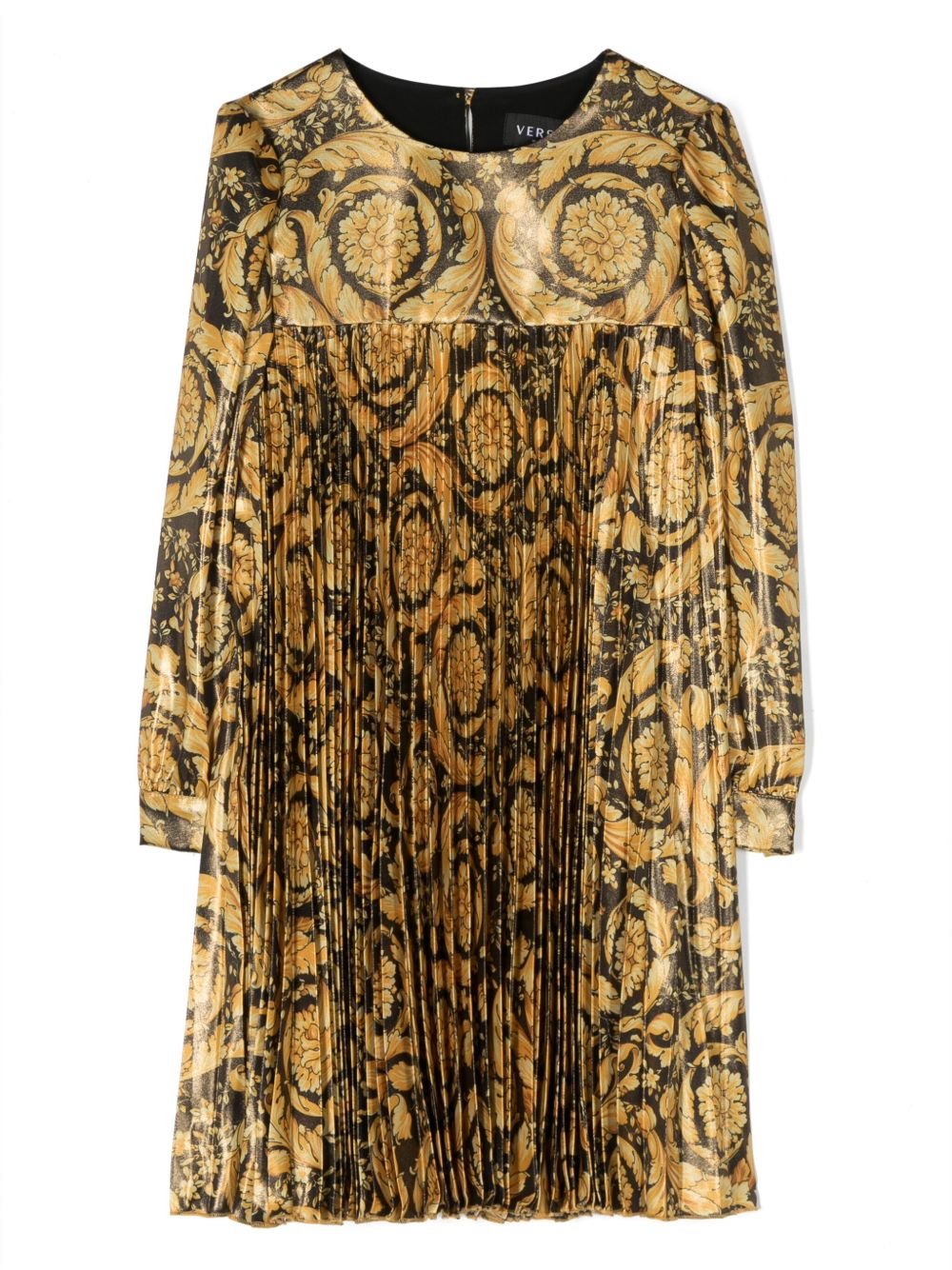 Versace Kids Barocco Kids 印花百褶连衣裙 - 黑色