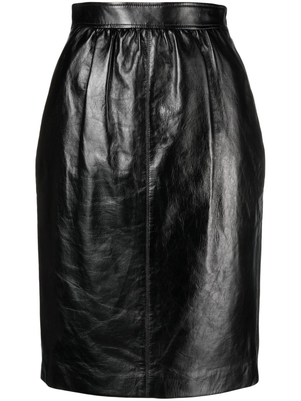 Saint Laurent 高腰皮质铅笔半身裙 - 黑色