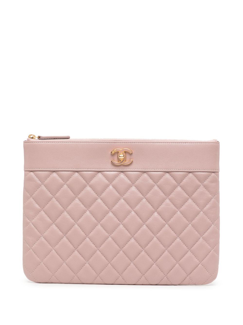 CHANEL Pre-Owned CC 菱纹绗缝手拿包 - 粉色
