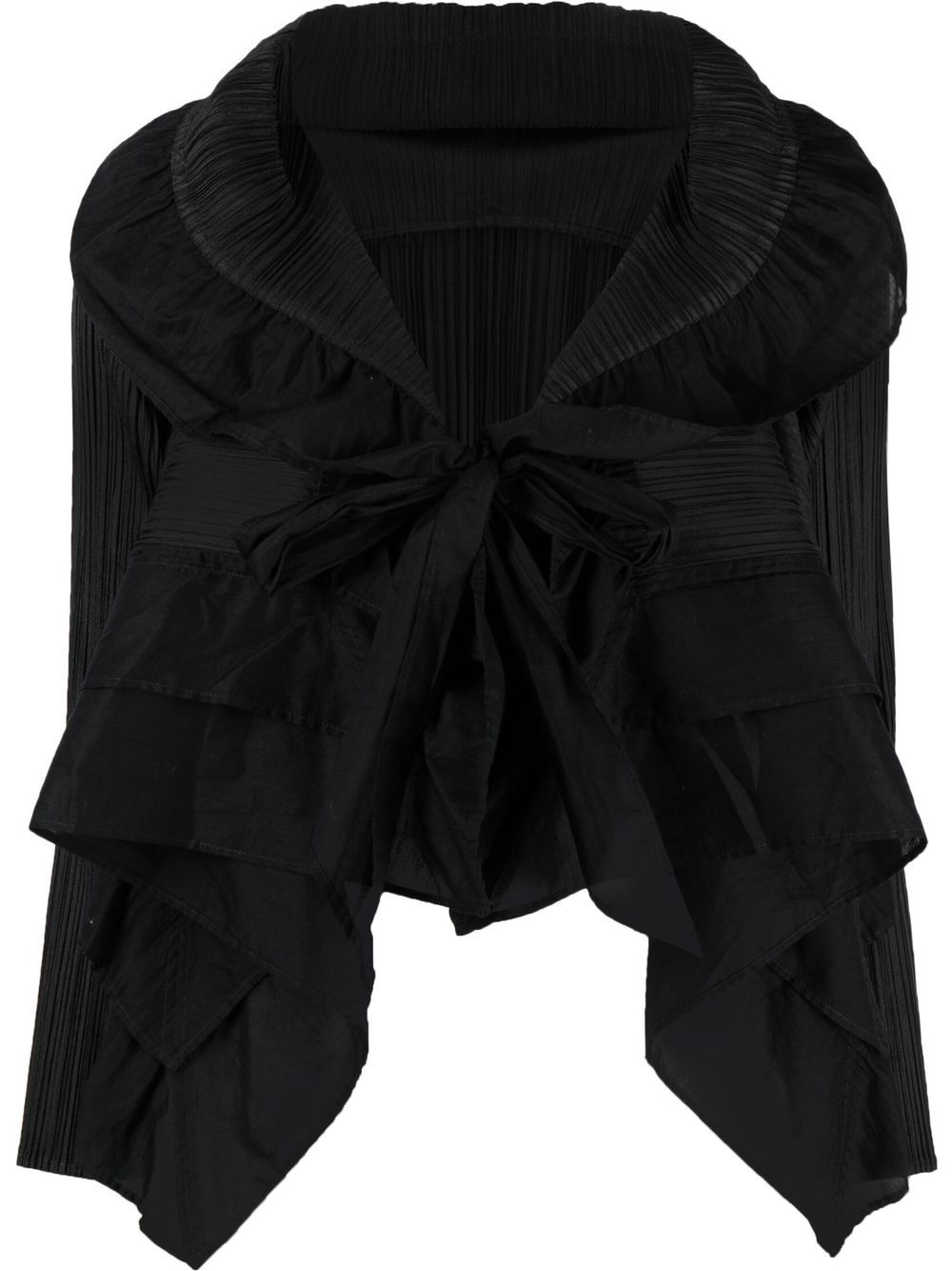 Issey Miyake Pre-Owned 细褶荷叶边披风（2000年代典藏款） - 黑色