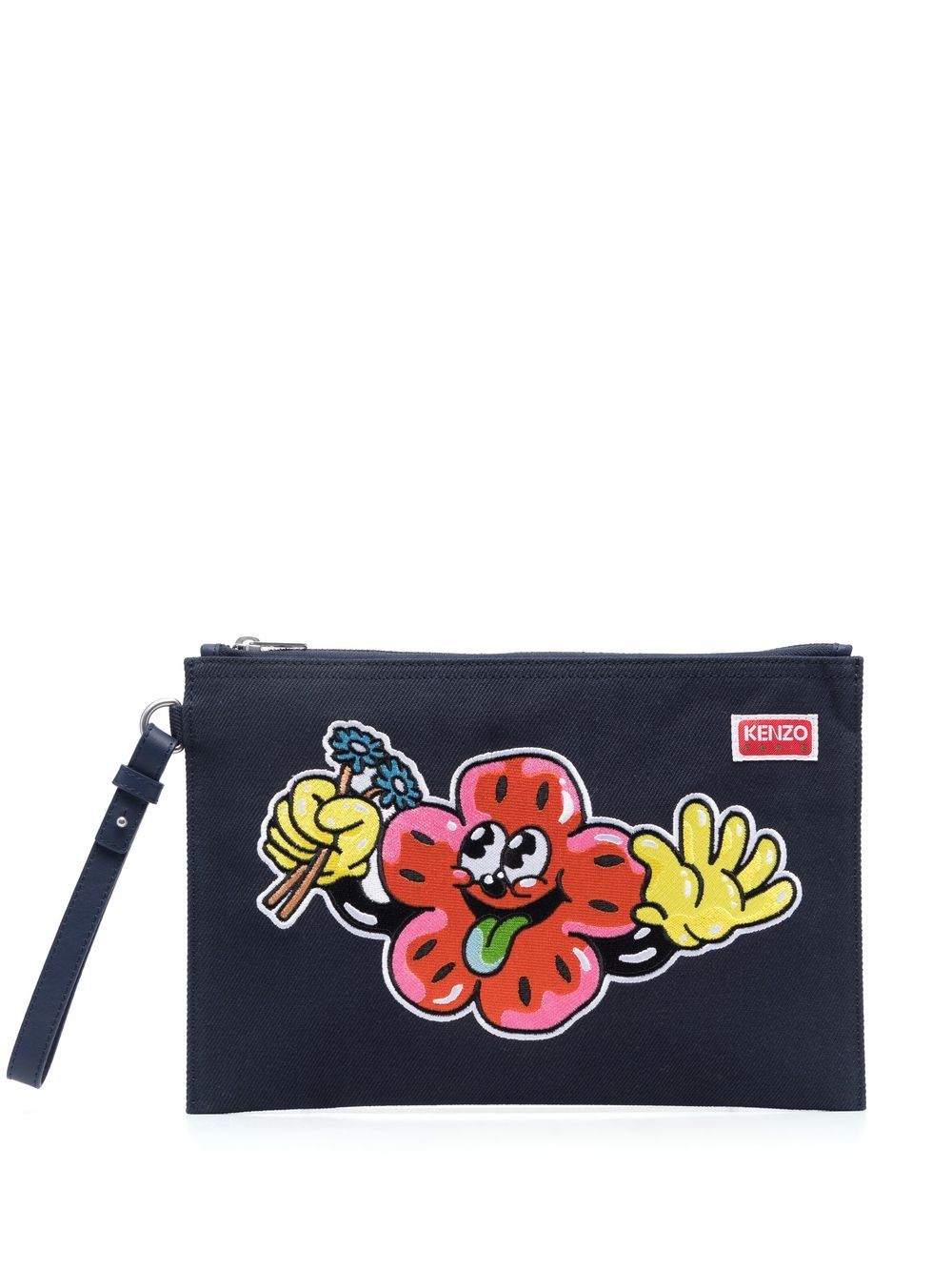 Kenzo logo刺绣棉手拿包 - 蓝色