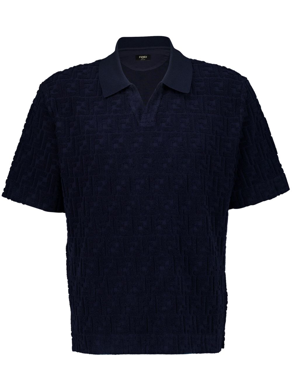 FENDI 提花logo棉polo领T恤 - 蓝色