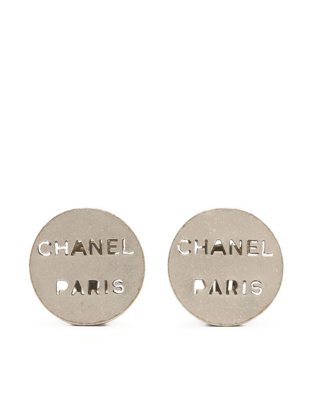 CHANEL Pre-Owned logo镂空夹扣式耳环 - 银色