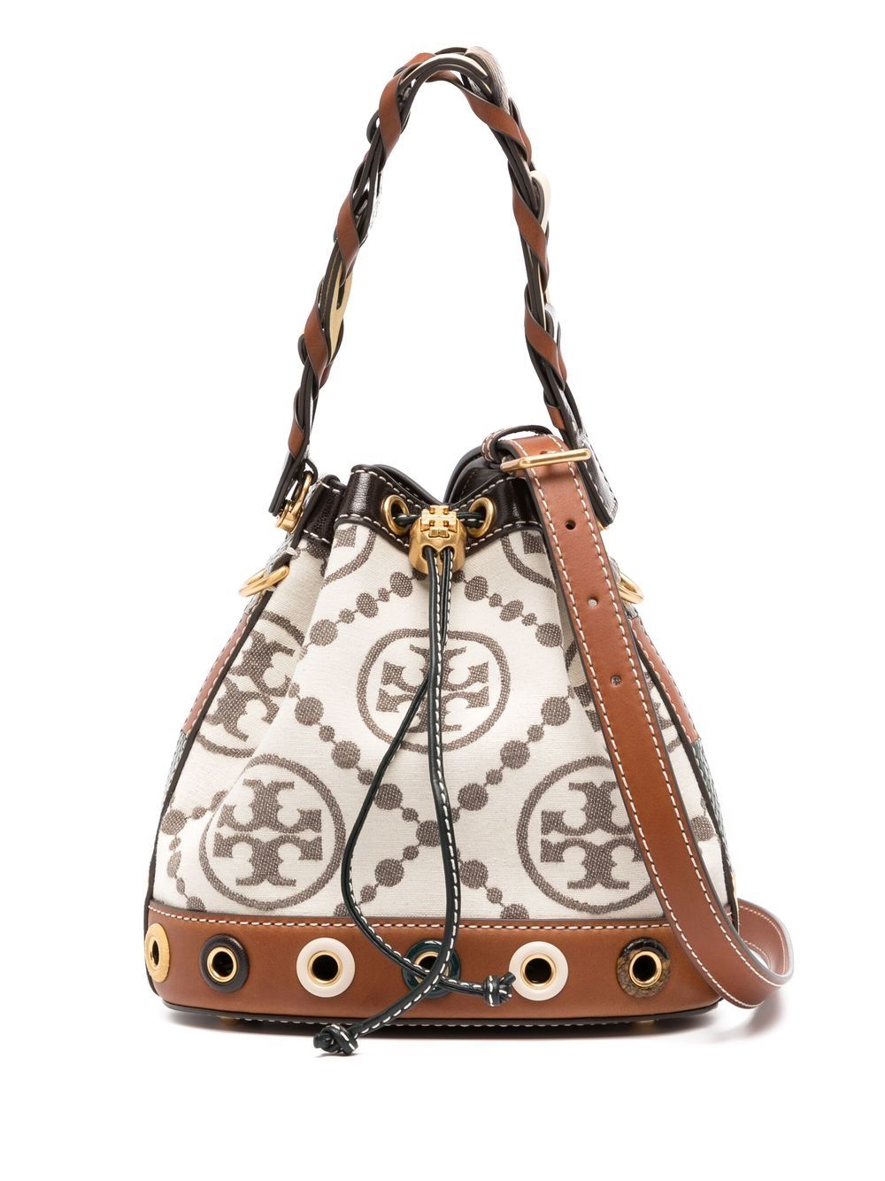 Tory Burch 经典logo提花水桶包 - 白色