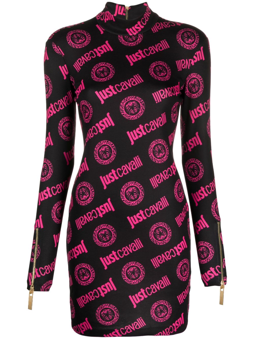 Just Cavalli 提花logo图案迷你连衣裙 - 黑色