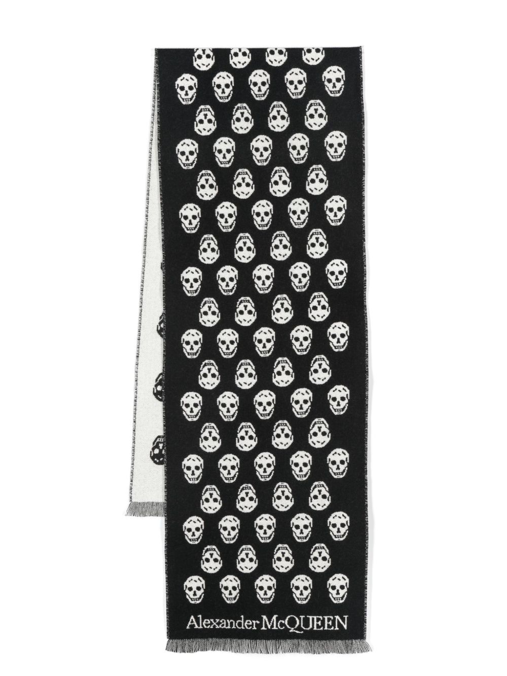 Alexander McQueen Skull 双面流苏围巾 - 黑色