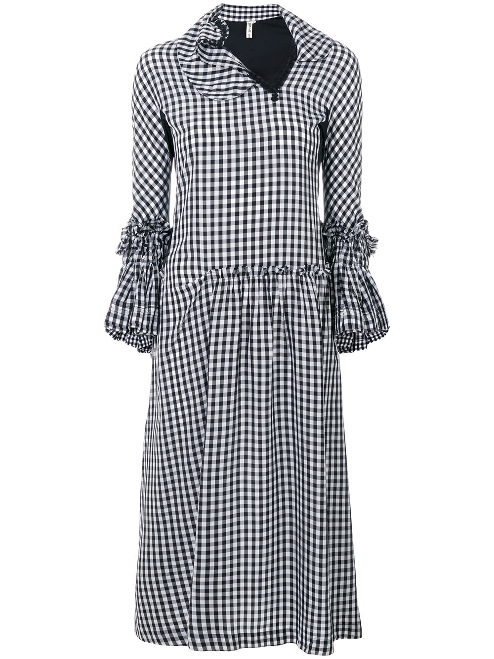 Comme Des Garçons Pre-Owned 古着荷葉邊格子连衣裙 - 黑色
