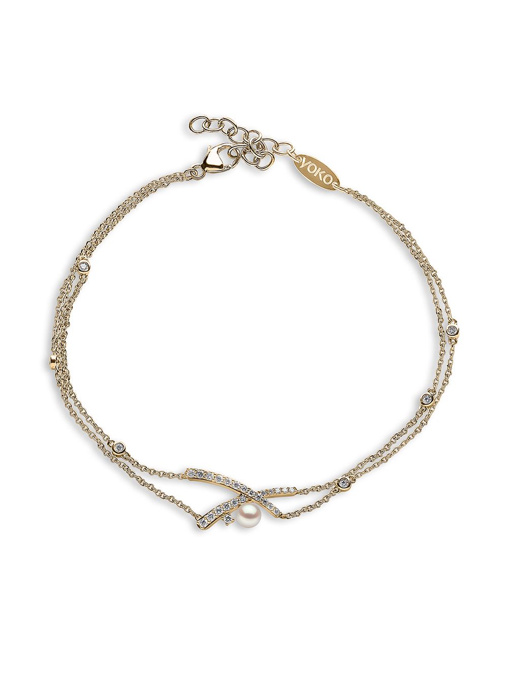 Yoko London Sleek 18K黄金阿古屋珍珠钻石手链 - 金色