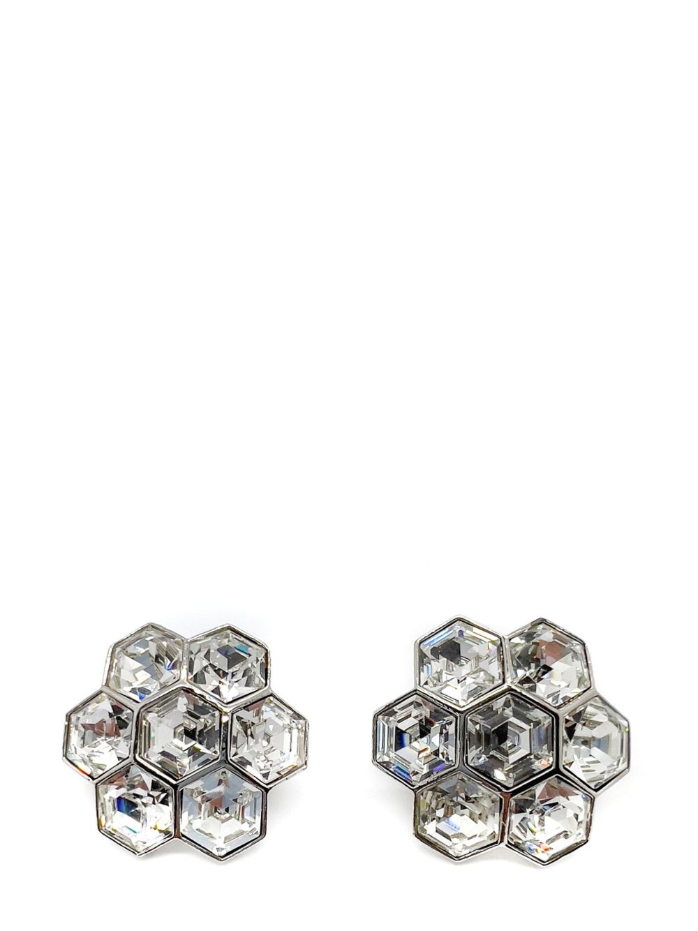 Jennifer Gibson Jewellery Vintage Art Deco Inspired Hexagonal Crystal Floral Earrings 1980s - 银色