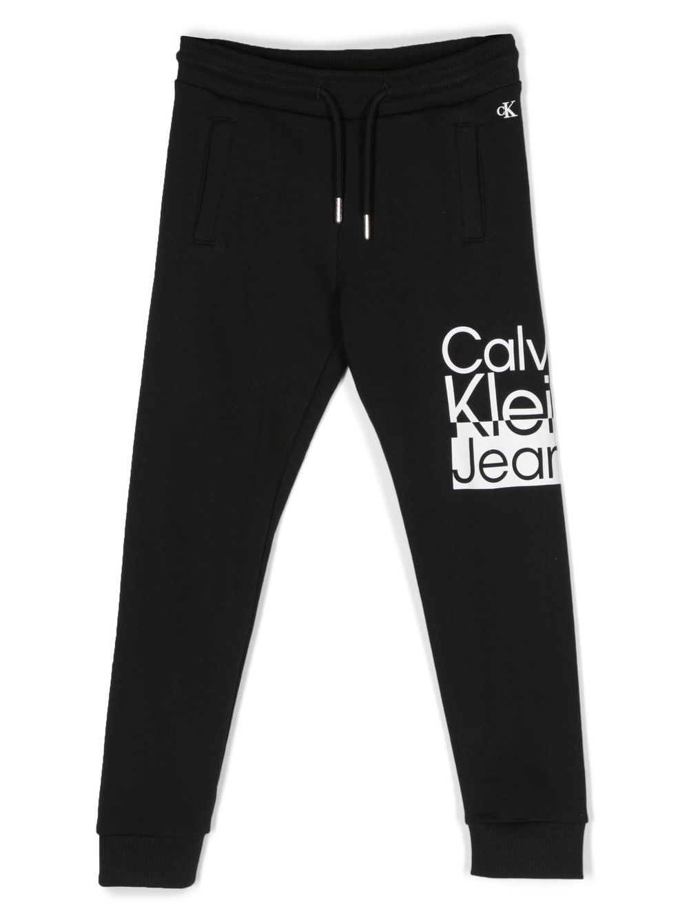 Calvin Klein Kids logo印花抽绳运动裤 - 黑色
