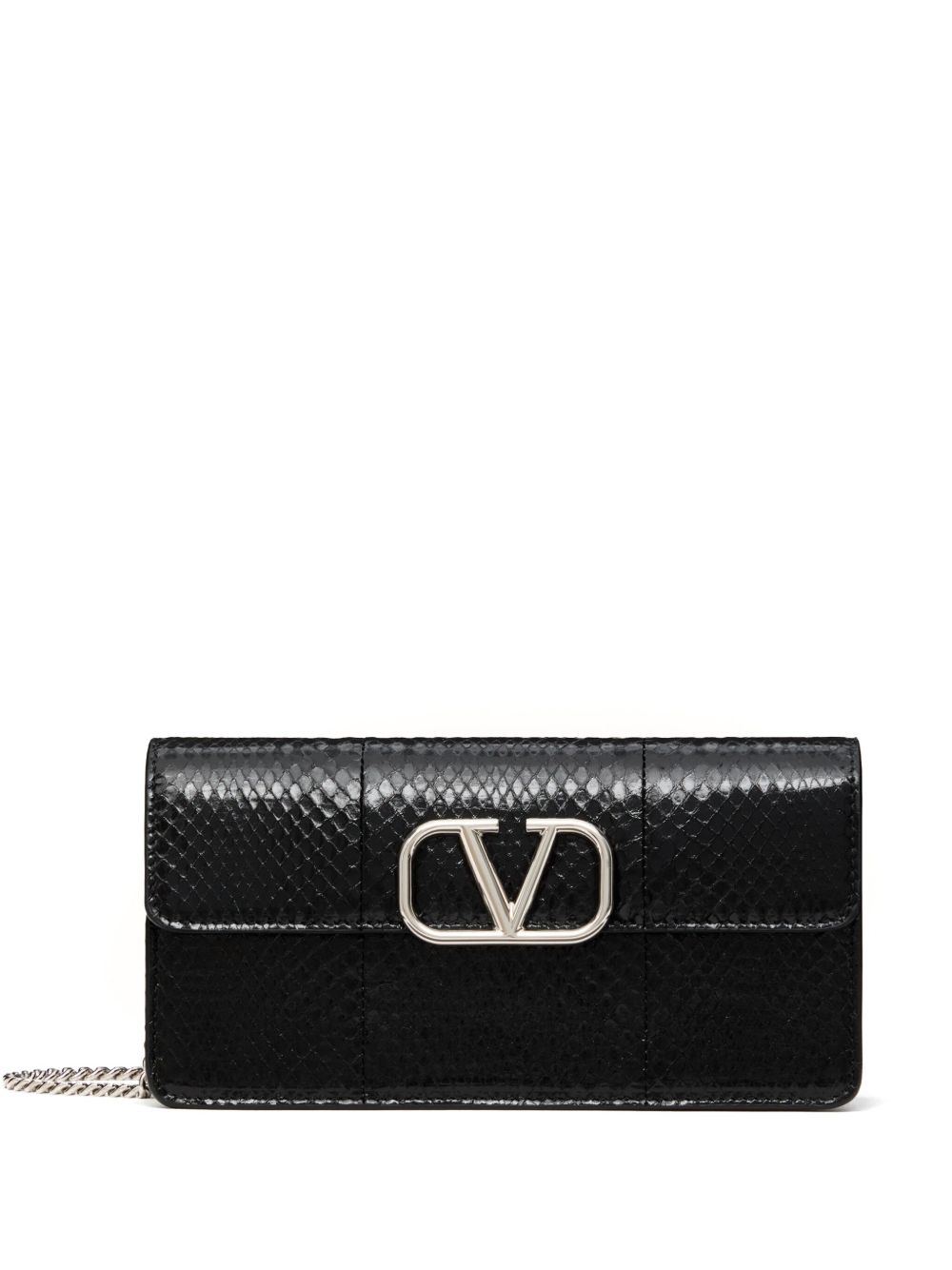 Valentino Garavani VLogo Signature 皮质搭链钱包 - 黑色