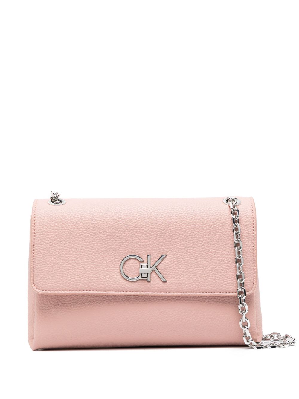 Calvin Klein logo标牌人造皮革单肩包 - 粉色