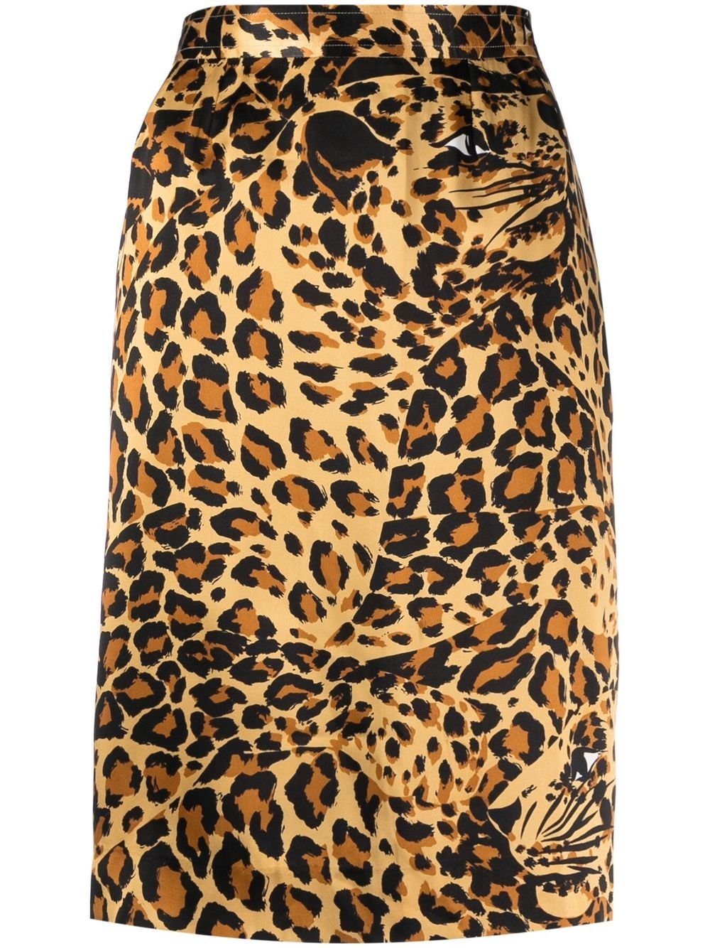 Saint Laurent Pre-Owned 高腰豹纹真丝半身裙 - 褐色