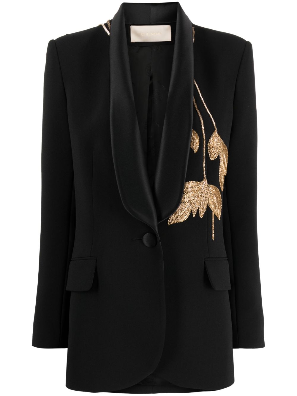 Elie Saab 金属感叶形刺绣西装夹克 - 黑色