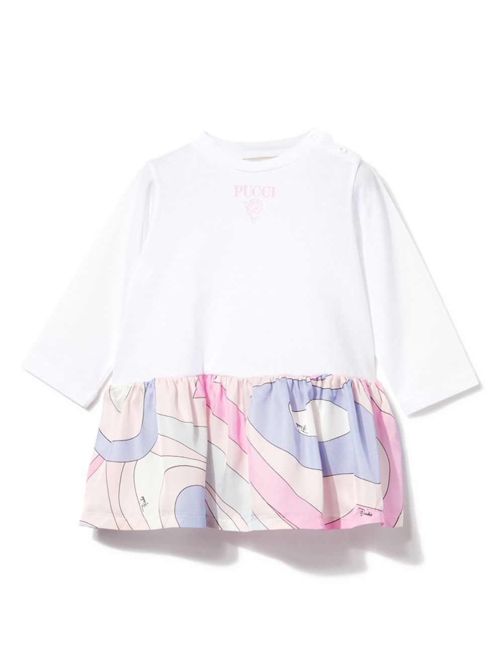 PUCCI Junior Marmo 印花长袖连衣裙 - 白色